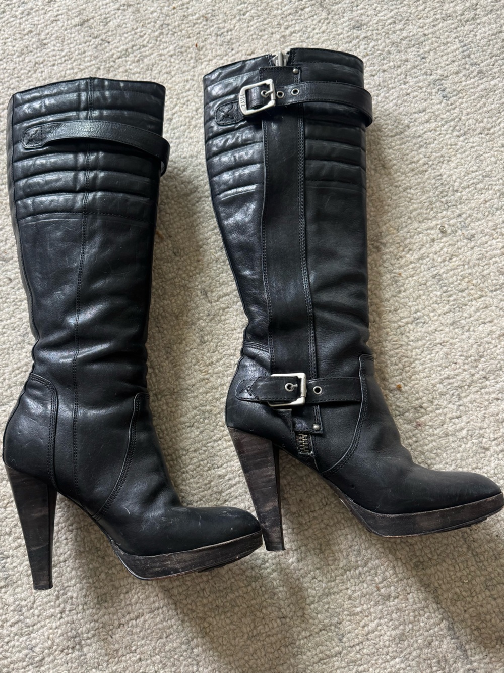 Frye Harlow Tall Moto Knee High Leather Boots - Picture 4 of 7